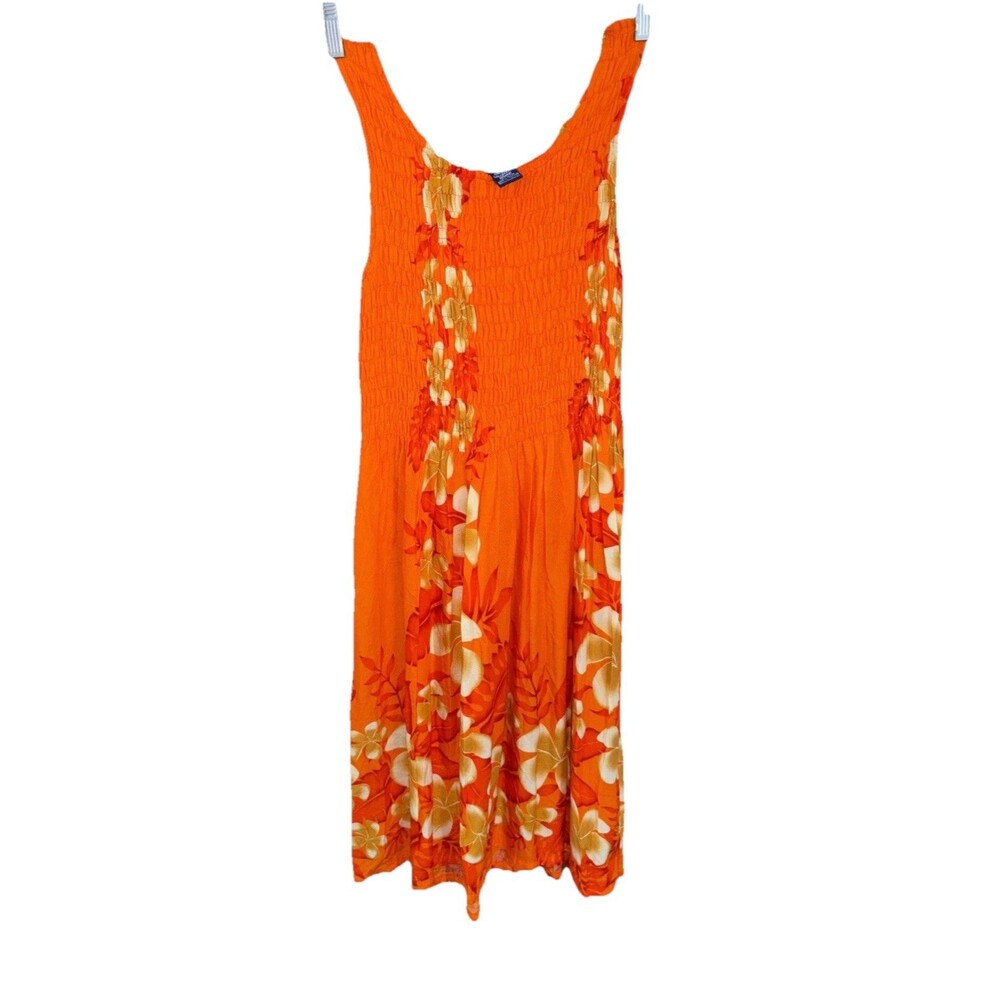 Hibiscus Collection Sun Dress Women S Orange Tank Rayon Hawaiian Tropical Floral